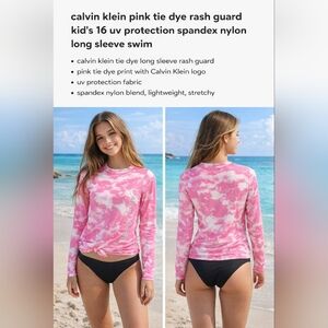 calvin klein pink tie dye rash guard top xl uv protection long sleeve swim